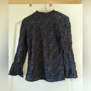 Free People Black Lace Mock Neck Top